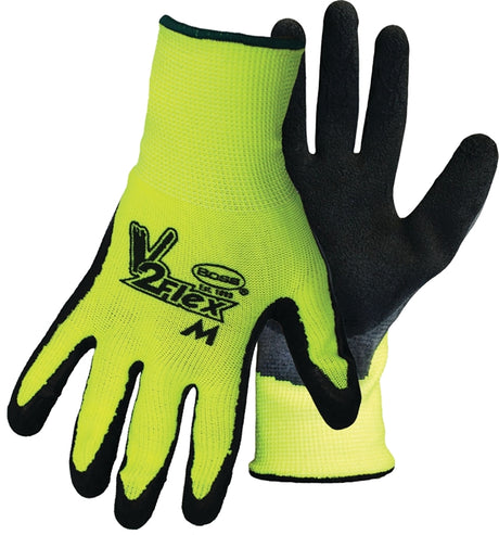 Boss Tactile Grip Series B31282-L Coated Gloves, L, Knit Wrist Cuff, Latex Coating, Polyester, Black/Hi-Viz Yellow