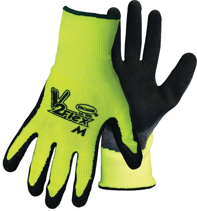 Boss Tactile Grip Series B31282-L Coated Gloves, L, Knit Wrist Cuff, Latex Coating, Polyester, Black/Hi-Viz Yellow