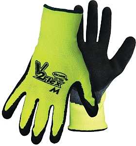 Boss Tactile Grip Series B31282-XL Coated Gloves, XL, Knit Wrist Cuff, Latex Coating, Polyester, Black/Hi-Viz Yellow