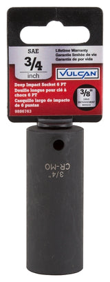 Vulcan MT6580117 Deep Impact Socket, 3/4 in Socket, 3/8 in Drive, Deep Drive, 6-Point, Chrome Molybdenum Steel