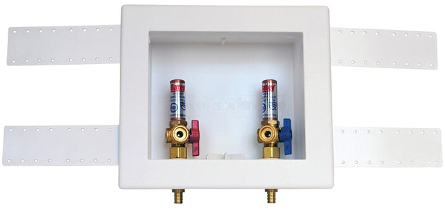 Oatey 38542 Washing Machine Outlet Box, 1/4 in, 7-1/2 in H, Polystyrene, 3-5/8 in L, 8-3/4 in W