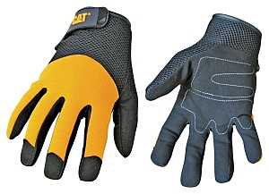 Cat CAT012215J Utility Gloves, Jumbo, Wrist Strap Cuff, Synthetic Leather, Black/Yellow