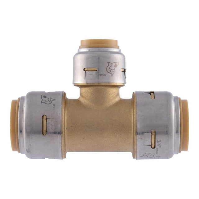 SharkBite Max Series UR412A Reducing Pipe Tee, 3/4 x 1/2 in, Push-To-Connect, Brass, 250 psi Pressure