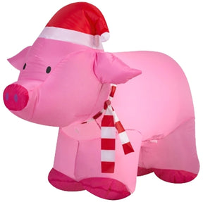 Santas Forest 90813 Inflatable Pig with Santa Hat, 4 ft H, Polyester, Pink