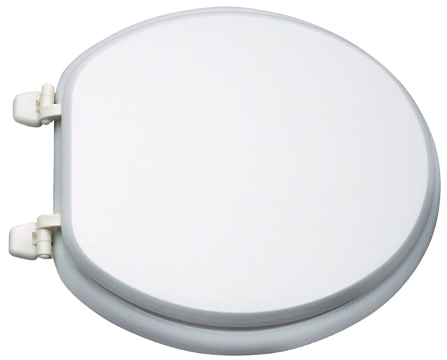 ProSource T-17WM-3L Toilet Seat, Round, MDF Molded Fiberboard, White, Plastic Hinge Hinge