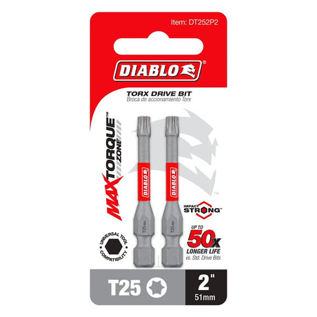 Diablo DT252P2 Drive Bit, #25 Drive, Torx Drive, 1/4 in Shank, Hex Shank, 2 in L
