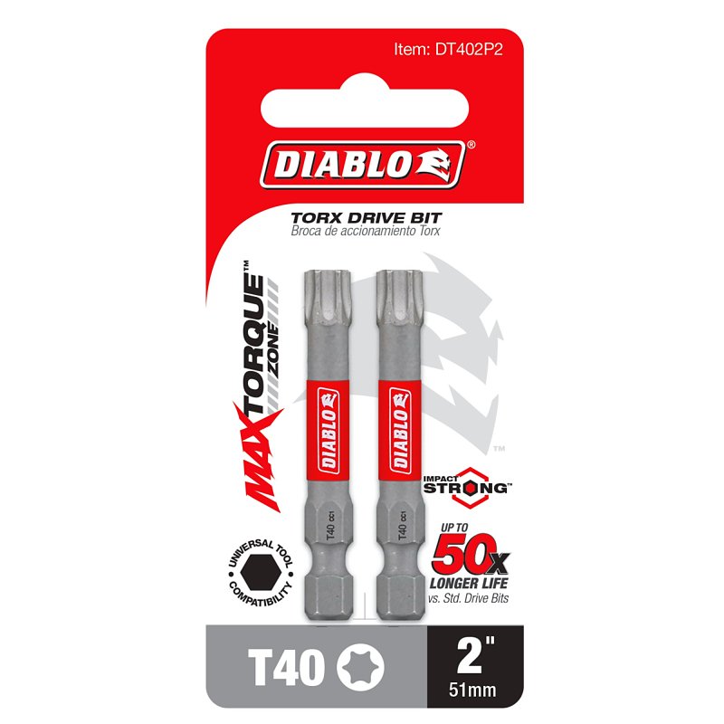 Diablo DT402P2 Drive Bit, #40 Drive, Torx Drive, 1/4 in Shank, Hex Shank, 2 in L