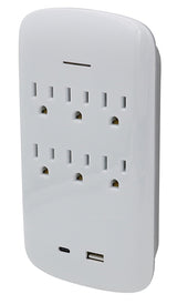 PowerZone ORPBSU072 Outlet Tap, 2.1 A, 1-USB Port, 6-Outlet, White