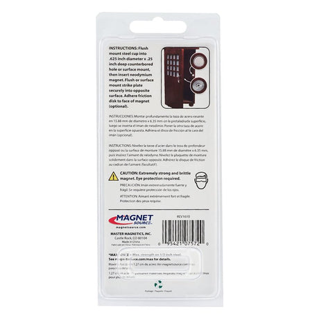 Magnet Source 07572 Latch Magnet Kit, 5/8 in W, Steel, Zinc
