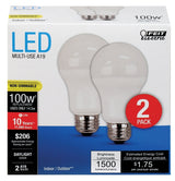 Feit Electric A1600/850/10KLED/2 LED Bulb, General-Purpose, A19 Lamp, 100 W Equivalent, E26 Medium Lamp Base, White