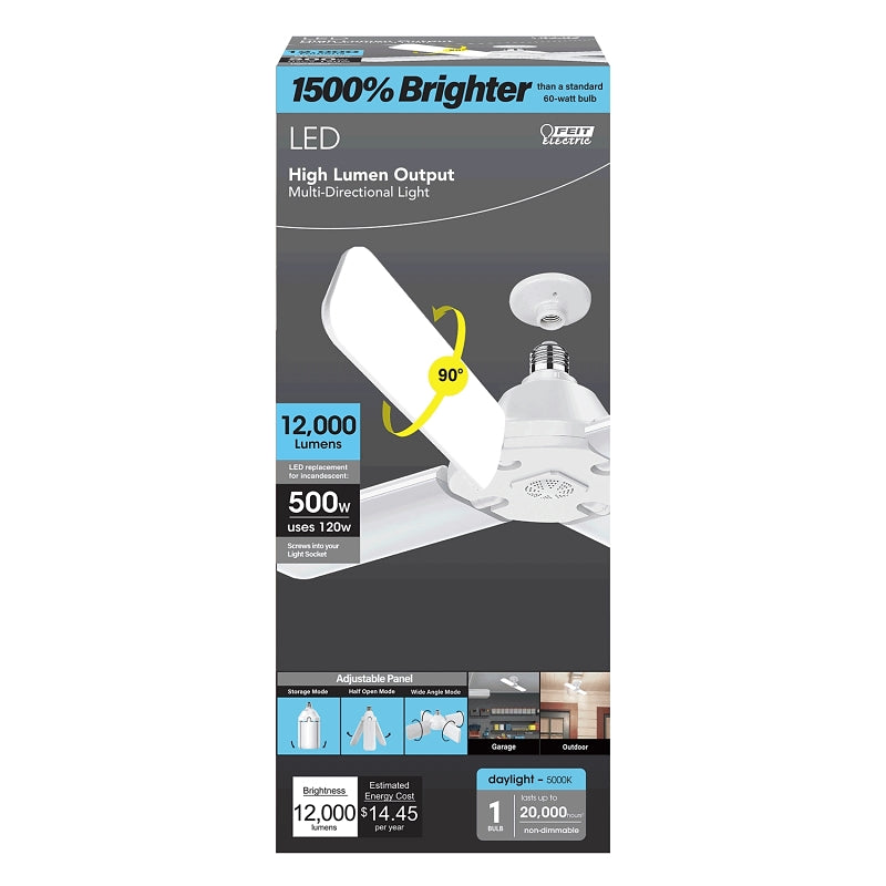 Feit Electric ADJ12000/5K/LED LED Bulb, Foldable, Panel Lamp, 500 W Equivalent, E26 Medium Lamp Base, Non-Dimmable