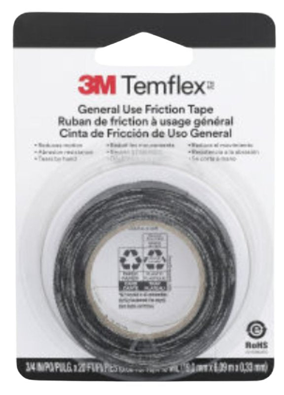 Scotch 3407 Friction Tape, 20 ft L, 3/4 in W, PVC Backing, Black