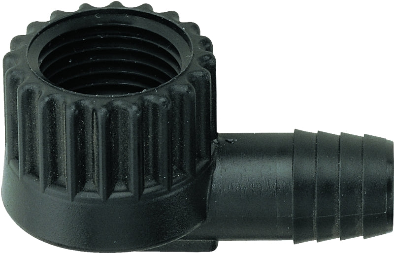 Toro 53306 Elbow, 3/8 x 1/2 in Connection, Barbed x FNPT, Plastic, Black, Pack of 50