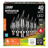Feit Electric CFC40/927CA/FIL/6 LED Bulb, Decorative, 300 Lumens, 3.3 W, Flame Tip Lamp, 40 W Equivalent, Soft White, Pack of 4