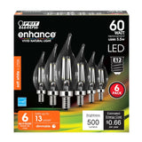 Feit Electric CFC60/927CA/FIL/6 Filament LED Bulb, Decorative, BA10 Lamp, 60 W Equivalent, E12 Candelabra Lamp Base, Pack of 4