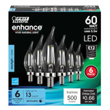 Feit Electric CFC60/950CA/FIL/6 Filament LED Bulb, Decorative, BA10 Lamp, 60 W Equivalent, E12 Candelabra Lamp Base, Pack of 4