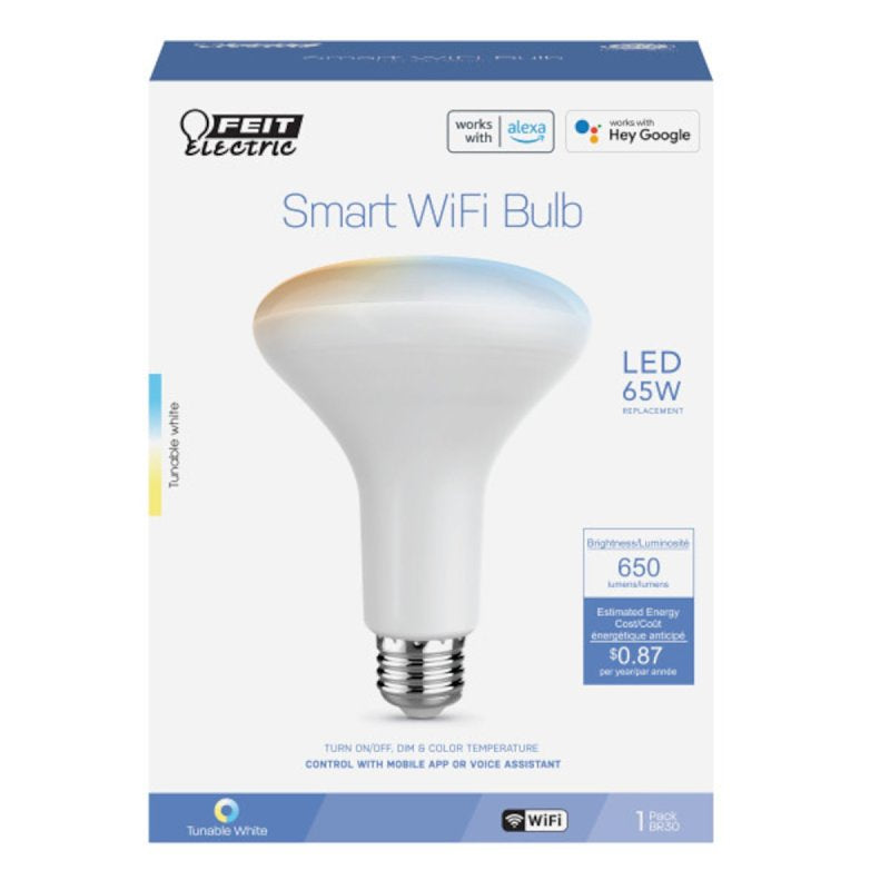 Feit Electric BR30/CCT/CA/AG Smart Wi-Fi Light Bulb, 7.2 W, Wi-Fi Connectivity: Yes, App Control, E26 Medium Lamp Base