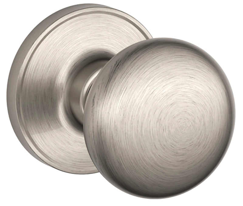 Schlage J Series J10 STR 619 Passage Knob, Metal, Satin Nickel, 2-3/8, 2-3/4 in Backset, 1-3/8 to 1-3/4 in Thick Door