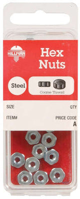 Hillman 1/4 in. Zinc-Plated Steel USS Hex Nut 12 pk, Pack of 10