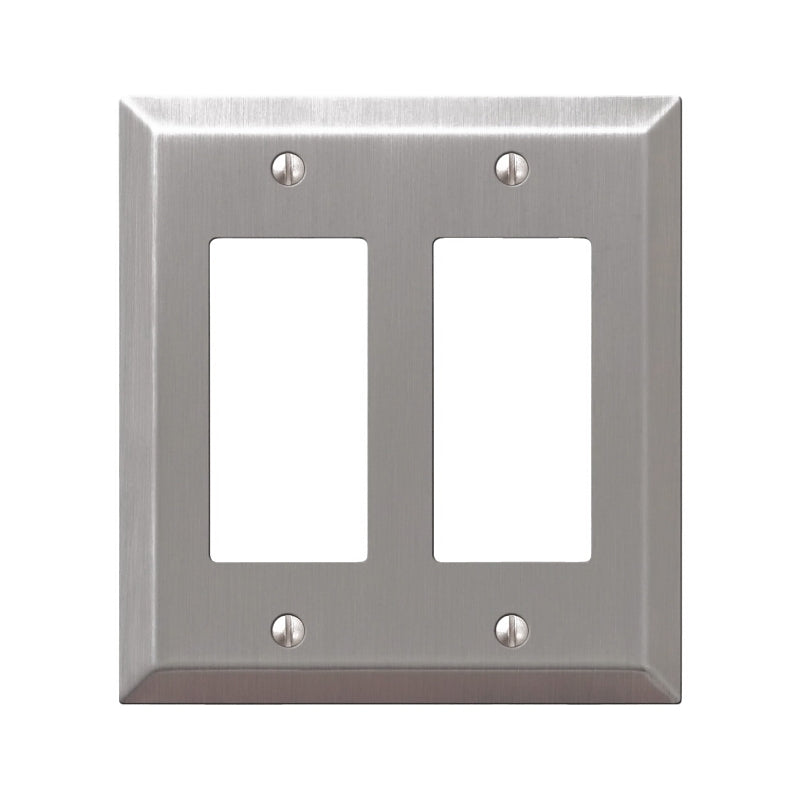 AmerTac Century Series 163RRBN Wallplate, Double Rocker, 4-15/16 in L, 4-9/16 in W, 2-Gang, Steel, Brushed Nickel