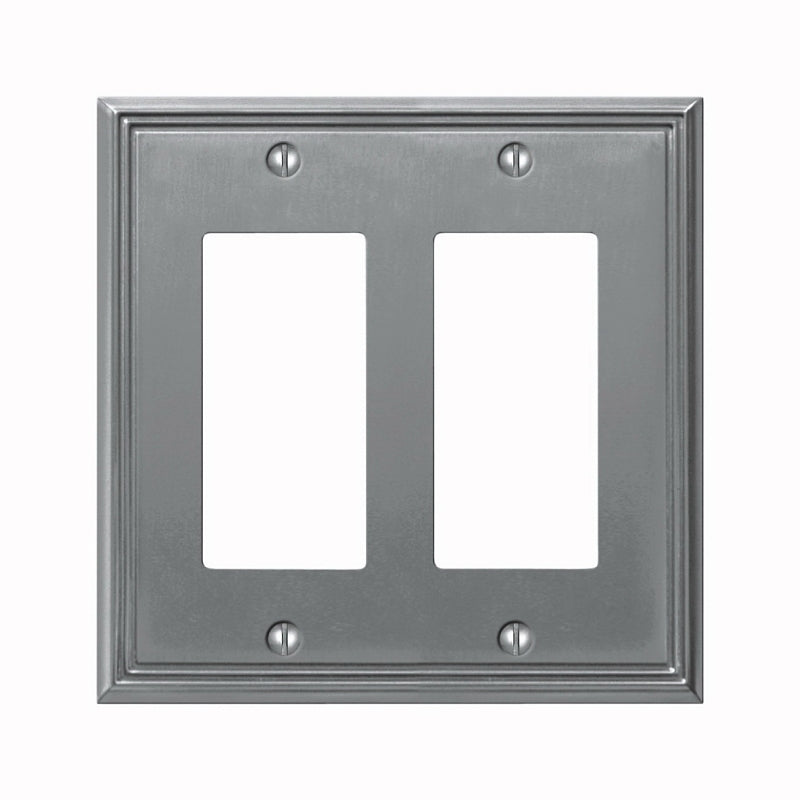 AmerTac Metro Line Series 77RRBN Wallplate, Double Rocker, 4-3/4 in L, 4-3/4 in W, 2-Gang, Metal, Brushed Nickel