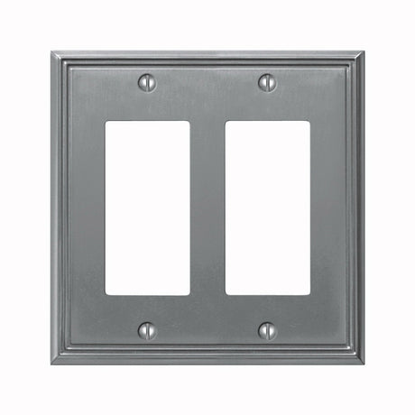 AmerTac Metro Line Series 77RRBN Wallplate, Double Rocker, 4-3/4 in L, 4-3/4 in W, 2-Gang, Metal, Brushed Nickel