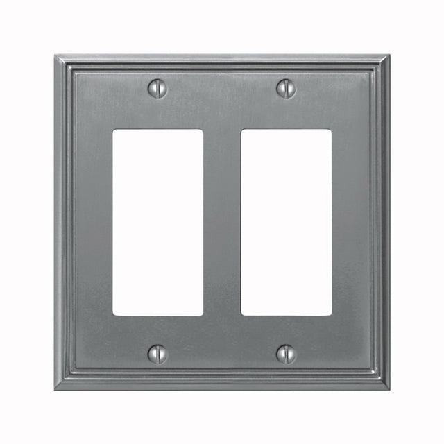 AmerTac Metro Line Series 77RRBN Wallplate, Double Rocker, 4-3/4 in L, 4-3/4 in W, 2-Gang, Metal, Brushed Nickel