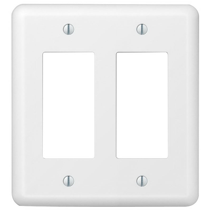 AmerTac Devon Series 935RRW Wallplate, Double Rocker, 5 in L, 4-5/8 in W, 2-Gang, Steel, White