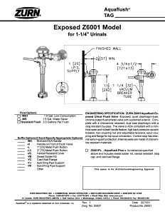 Zurn Z6001-WS1-YB-YC Diaphragm Flush Valve, Chrome, Manual Actuator, For: 1-1/4 in gal Urinals