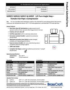 BrassCraft G2R15XCD Stop Valve, 3/8 x 3/8 in Connection, Compression x FIP, 125 psi Pressure, Brass Body, 2.12 in L