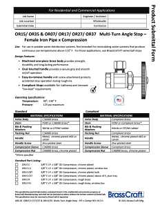 BrassCraft OR17X C1 Stop Valve, 1/2 x 3/8 in Connection, Compression x FIP, 125 psi Pressure, Brass Body