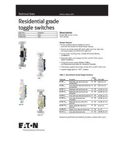 Eaton Wiring Devices 1301-7V Toggle Switch, 15 A, 120 V, Polycarbonate Housing Material, Ivory