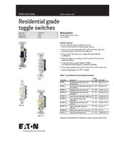 Eaton Wiring Devices 1301-7V Toggle Switch, 15 A, 120 V, Polycarbonate Housing Material, Ivory