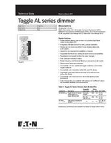 Eaton Wiring Devices AL TUL06P-C2-KB-L Toggle Dimmer, 120 V, 300 W, CFL, LED Lamp, 3-Way, White/Light Almond/Ivory