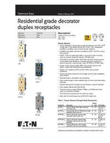 Eaton Wiring Devices 1107LA Duplex Receptacle, PVC, Light Almond, 2-Pole, 15 A, 125 V, Back, Side Wiring, NEMA: 5-15R