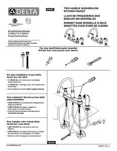 Delta Windemere Series 21996LF-SS Kitchen Faucet with Side Sprayer, 1.8 gpm, 2-Handle, Plastic, Stainless Steel