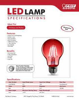 Feit Electric A19/TR/LED LED Bulb, General Purpose, A19 Lamp, E26 Lamp Base, Dimmable, Clear, Red Light