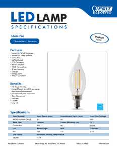 Feit Electric BPCFC60/950CA/FIL LED Bulb, Decorative, 500 Lumens, 5.5 W, Flame Tip Lamp, 60 W Equivalent, E12 Lamp Base