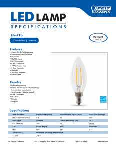 Feit Electric BPCTC40/950CA/FIL/2 Filament LED Bulb, Decorative, B10 Lamp, 40 W Equivalent, E12 Candelabra Lamp Base