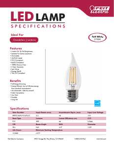 Feit Electric BPEFC40/927CA/FIL/2 Filament LED Bulb, Decorative, BA10 Lamp, 40 W Equivalent, E26 Medium Lamp Base, Clear
