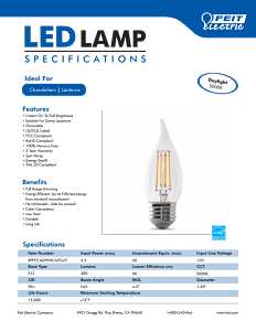 Feit Electric BPEFC40/950CA/FIL LED Bulb, Decorative, 300 Lumens, 3.3 W, Flame Tip Lamp, 40 W Equivalent, E26 Lamp Base