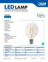 Feit Electric BPG2540/950CA/FIL LED Bulb, Globe, 350 Lumens, 3.8 W, G25 Lamp, 40 W Equivalent, E26 Lamp Base, Dimmable