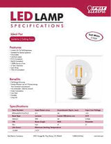 Feit Electric BPGM60/927CA/FIL/2 LED Bulb, Globe, G16-1/2 Lamp, 60 W Equivalent, E26 Medium Lamp Base, Dimmable, Clear