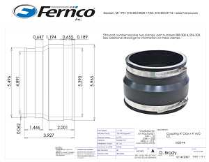 Fernco 1003-44 Flexible Coupling, 4 in, PVC, 4.3 psi Pressure