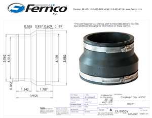 Fernco P1002-44 Flexible Coupling, 4 x 4 in, 3.958 in L, PVC, Black, 4.3 psi Pressure