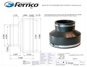 Fernco P1002-64 Stock Coupling, 6 x 4 in, PVC, Black, 4.3 psi Pressure