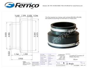 Fernco P1006-44 Flexible Coupling, 4 x 4 in, PVC, Black, 4.3 psi Pressure