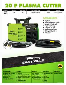 Forney Easy Weld Series 251 Plasma Cutter, 120 V Input, 20 A, 1-Phase, 1/4 in Cutting Capacity, 35 % Duty Cycle