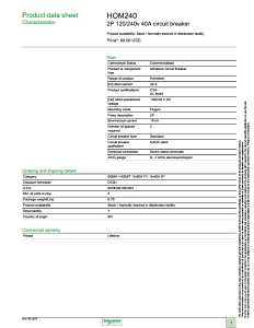 Square D Homeline HOM240C Circuit Breaker, Mini, 40 A, 2 -Pole, 120/240 V, Plug Mounting, Black