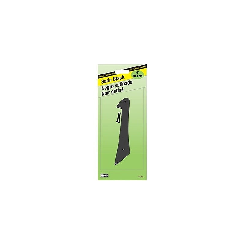 Hy-Ko BK-40 Series BK-40/1 House Number, Character: 1, 4 in H Character, Black Character, Zinc, Pack of 5